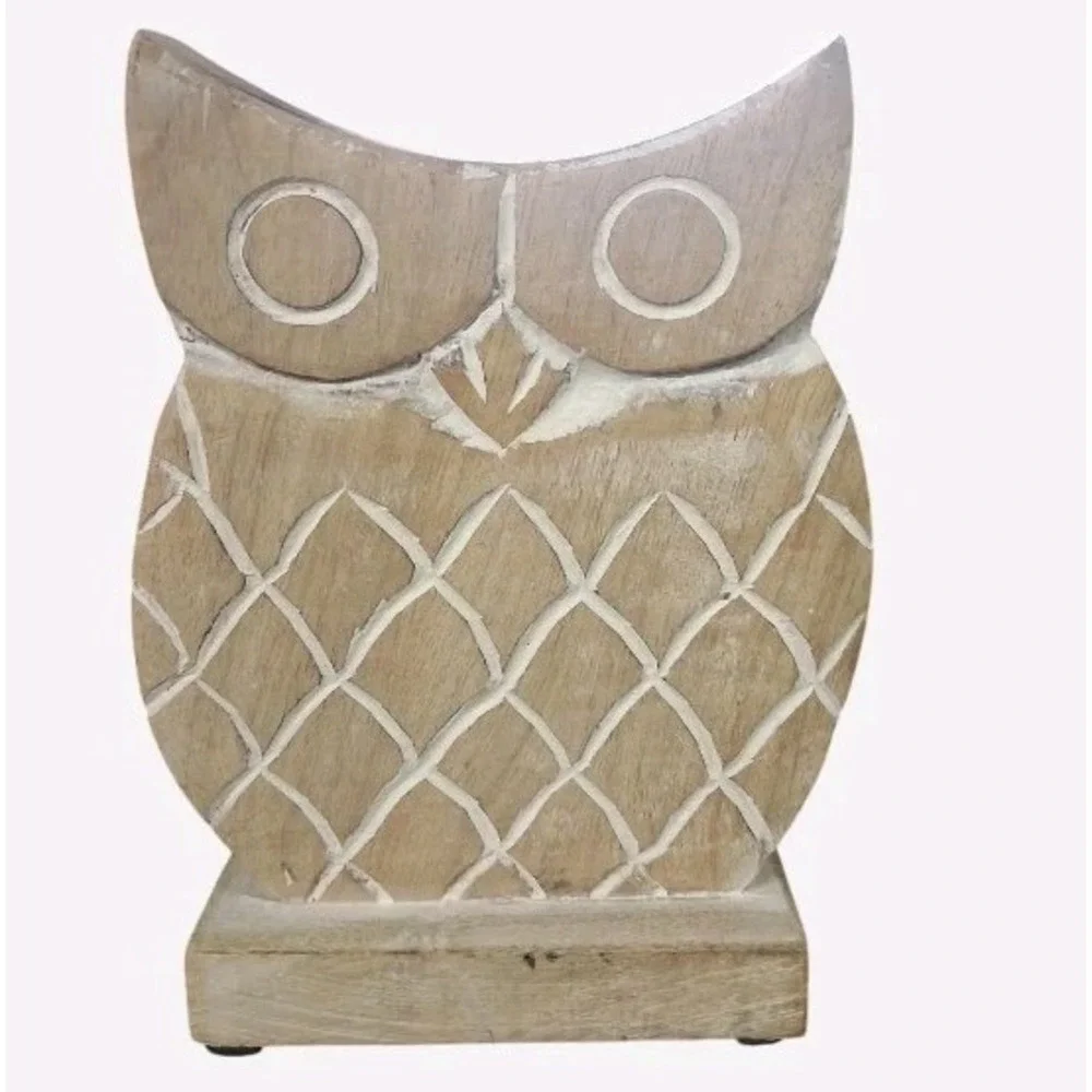 White Washed Wooden Owl Figurine 7
